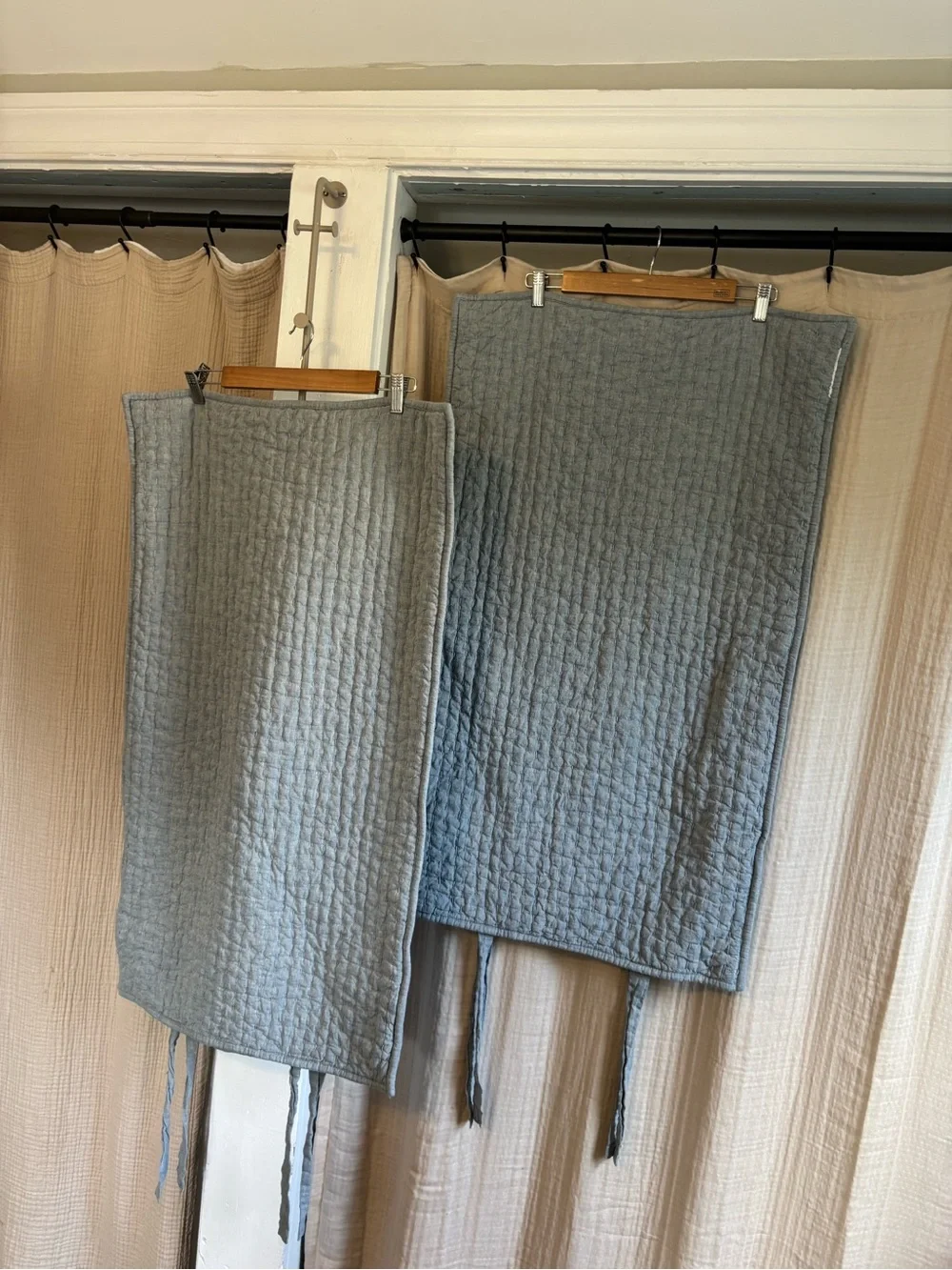 Pair of Pottery Barn Pick Stitch Cotton Linen Shams- King- Chambray